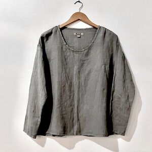 FLAX Linen Taupey Greige Long Sleeve with Scoop Neckline Popover Top